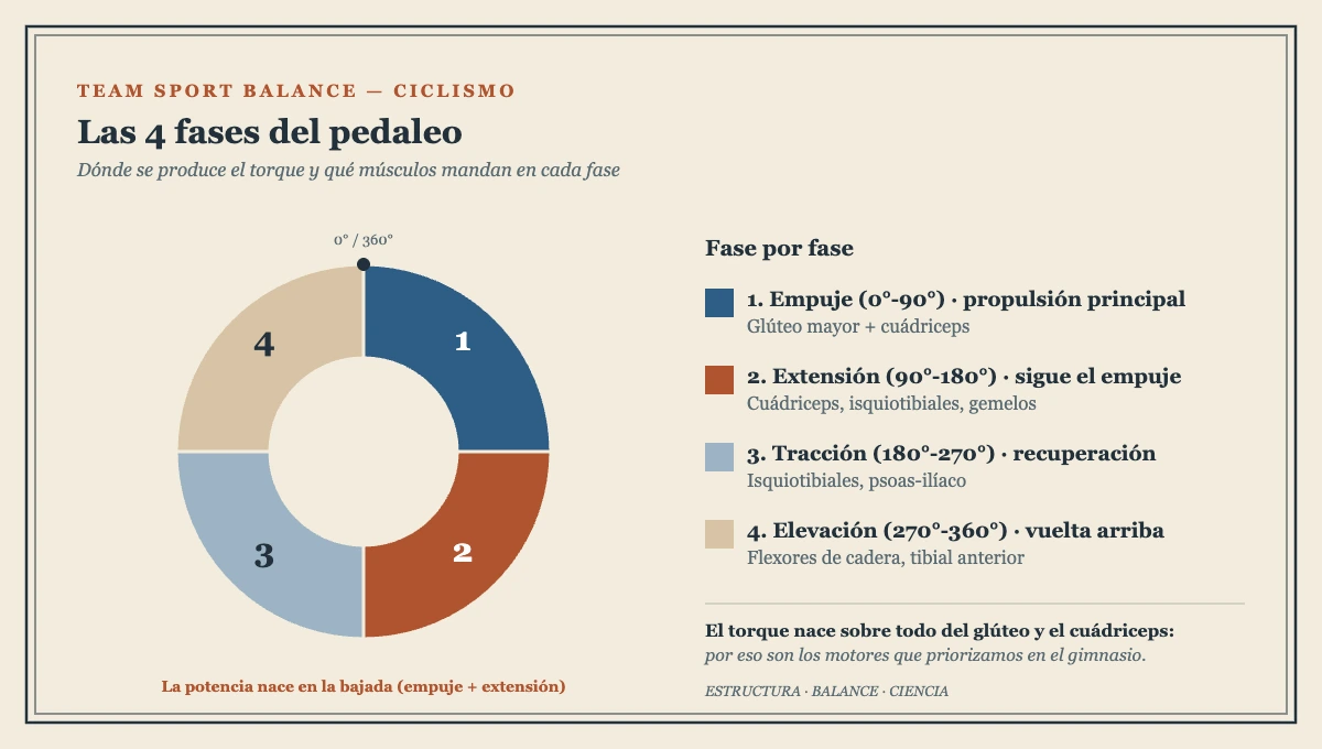 Las 4 fases del pedaleo en ciclismo y sus músculos